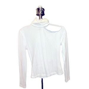 White Ribbed Turtleneck Sweater w/ Shoulder cut out. Size S. Good condition.